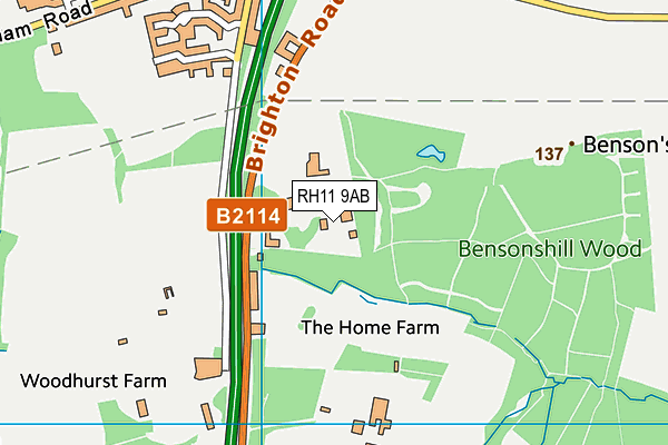 RH11 9AB map - OS VectorMap District (Ordnance Survey)