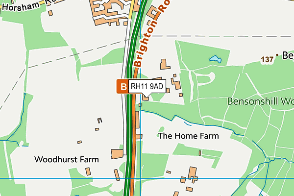 RH11 9AD map - OS VectorMap District (Ordnance Survey)