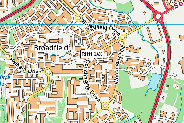 RH11 9AX map - OS VectorMap District (Ordnance Survey)