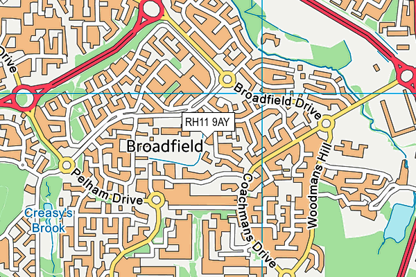 RH11 9AY map - OS VectorMap District (Ordnance Survey)