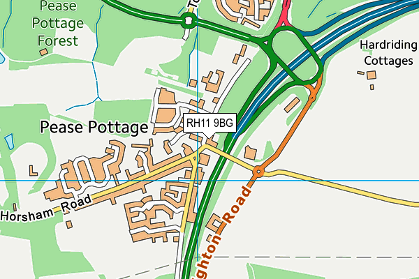 RH11 9BG map - OS VectorMap District (Ordnance Survey)