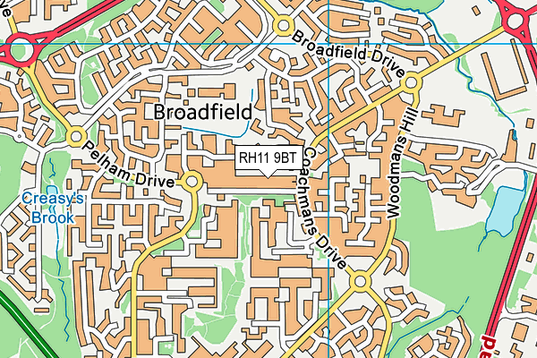 RH11 9BT map - OS VectorMap District (Ordnance Survey)