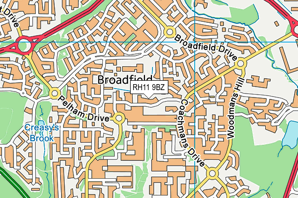 RH11 9BZ map - OS VectorMap District (Ordnance Survey)