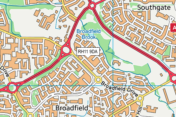 RH11 9DA map - OS VectorMap District (Ordnance Survey)