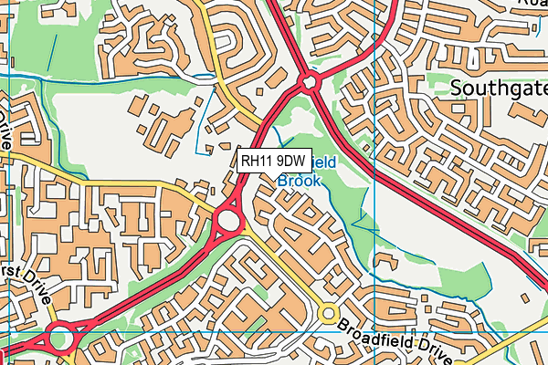 RH11 9DW map - OS VectorMap District (Ordnance Survey)