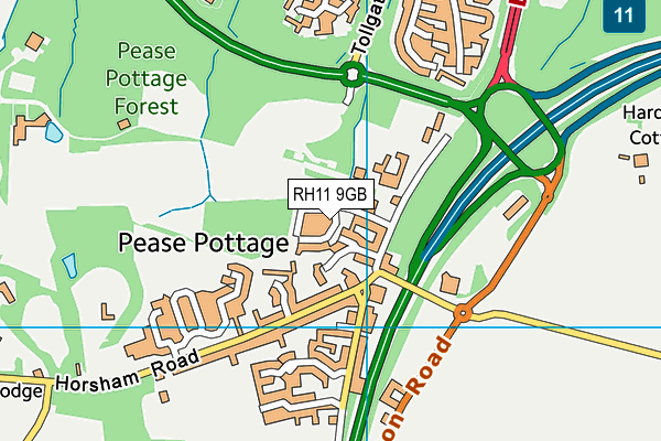 RH11 9GB map - OS VectorMap District (Ordnance Survey)