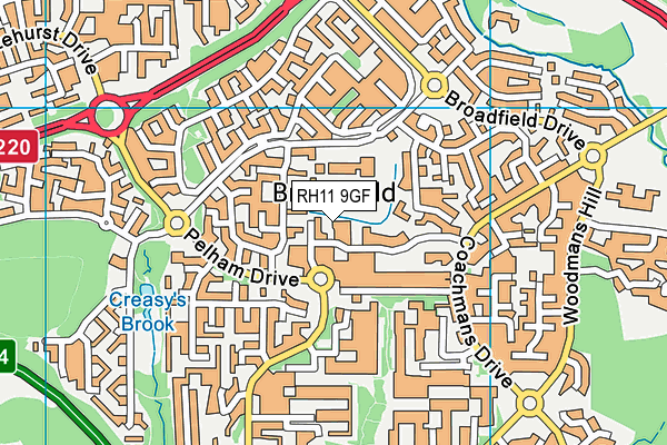 RH11 9GF map - OS VectorMap District (Ordnance Survey)