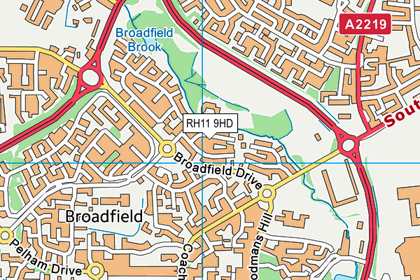 RH11 9HD map - OS VectorMap District (Ordnance Survey)