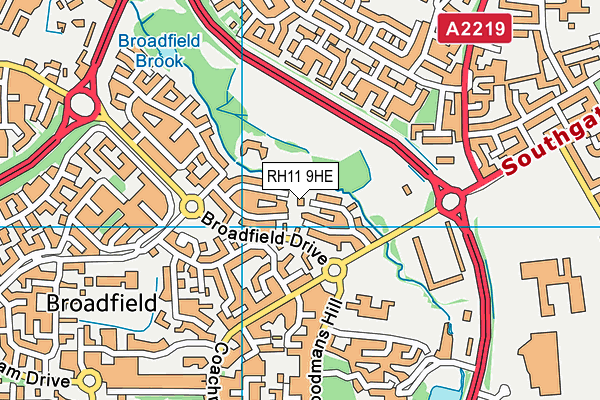 RH11 9HE map - OS VectorMap District (Ordnance Survey)