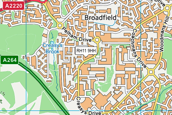 Creaseys Drive Playing Fields map (RH11 9HH) - OS VectorMap District (Ordnance Survey)