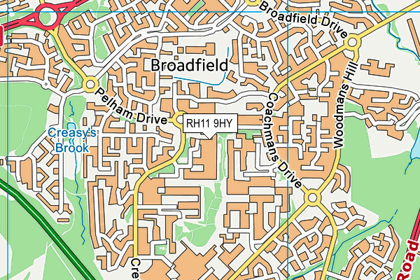 RH11 9HY map - OS VectorMap District (Ordnance Survey)