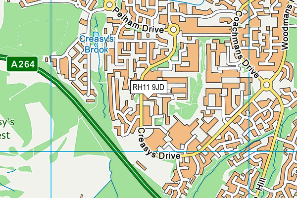 RH11 9JD map - OS VectorMap District (Ordnance Survey)