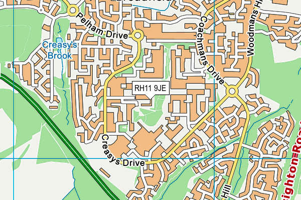 RH11 9JE map - OS VectorMap District (Ordnance Survey)