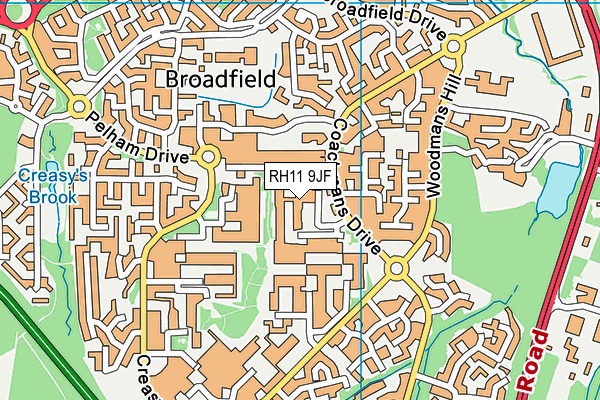 RH11 9JF map - OS VectorMap District (Ordnance Survey)