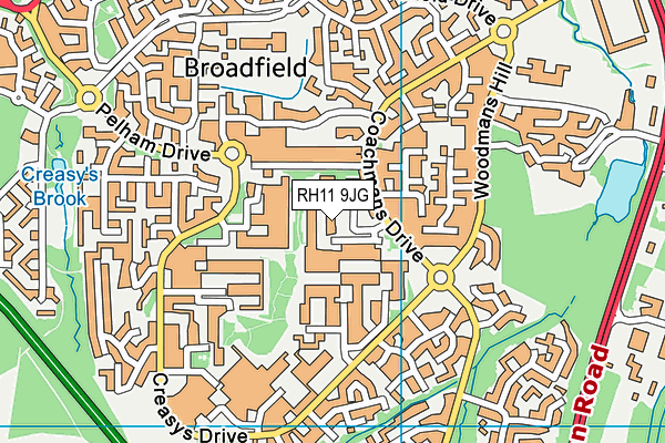 RH11 9JG map - OS VectorMap District (Ordnance Survey)