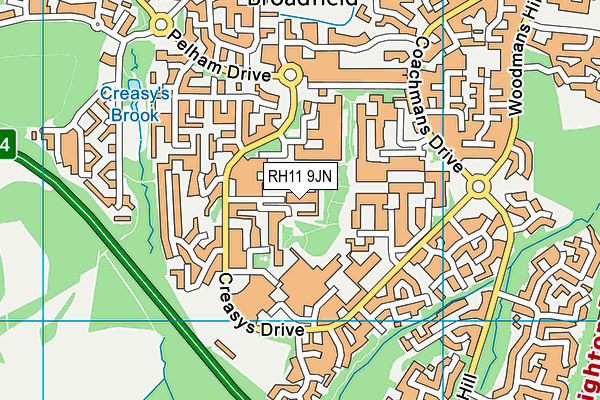 RH11 9JN map - OS VectorMap District (Ordnance Survey)