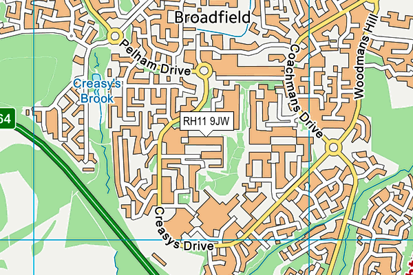 RH11 9JW map - OS VectorMap District (Ordnance Survey)