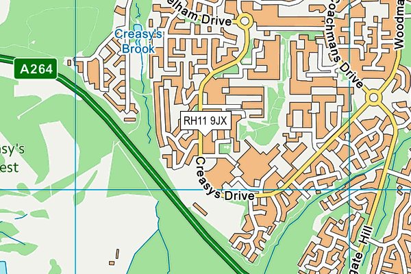 RH11 9JX map - OS VectorMap District (Ordnance Survey)