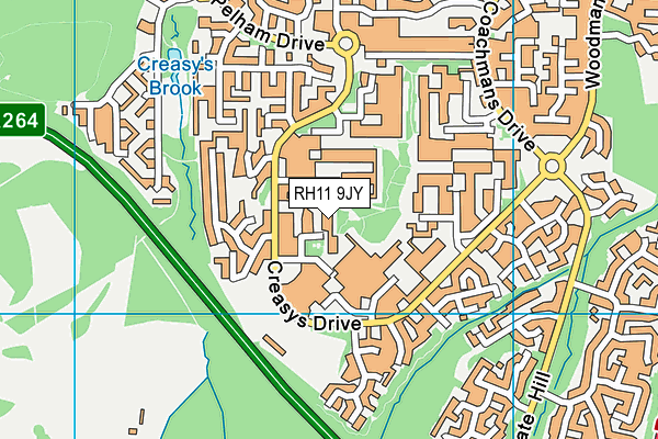 RH11 9JY map - OS VectorMap District (Ordnance Survey)
