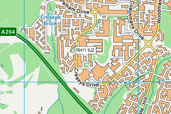 RH11 9JZ map - OS VectorMap District (Ordnance Survey)