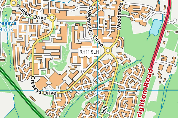 RH11 9LH map - OS VectorMap District (Ordnance Survey)