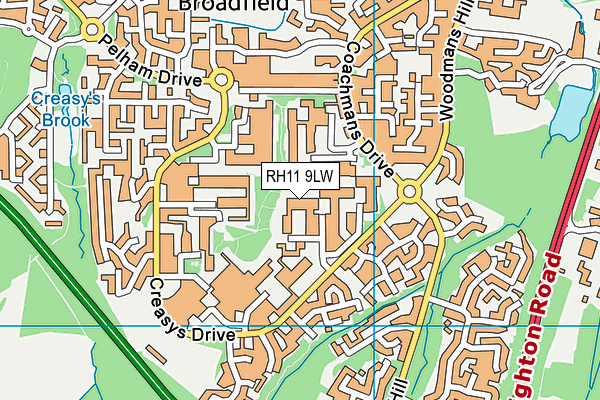 RH11 9LW map - OS VectorMap District (Ordnance Survey)