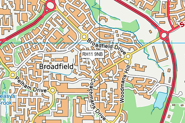 RH11 9NB map - OS VectorMap District (Ordnance Survey)