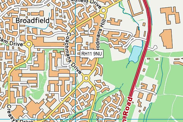 RH11 9NU map - OS VectorMap District (Ordnance Survey)