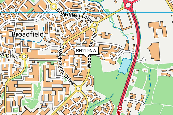 RH11 9NW map - OS VectorMap District (Ordnance Survey)
