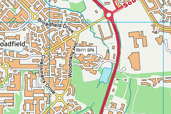 RH11 9PA map - OS VectorMap District (Ordnance Survey)