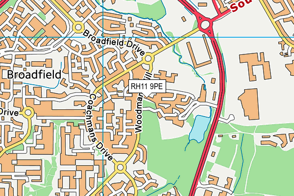 RH11 9PE map - OS VectorMap District (Ordnance Survey)