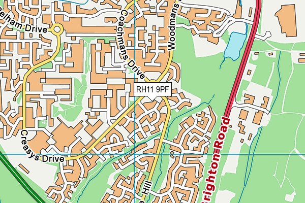 RH11 9PF map - OS VectorMap District (Ordnance Survey)