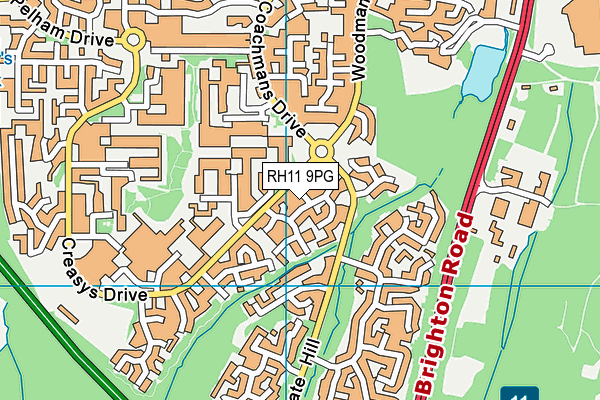 RH11 9PG map - OS VectorMap District (Ordnance Survey)