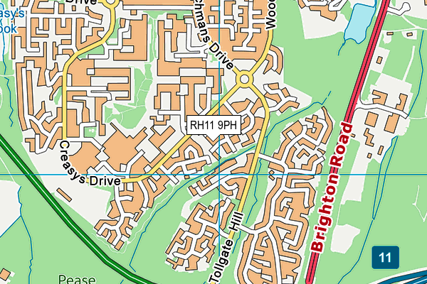 RH11 9PH map - OS VectorMap District (Ordnance Survey)