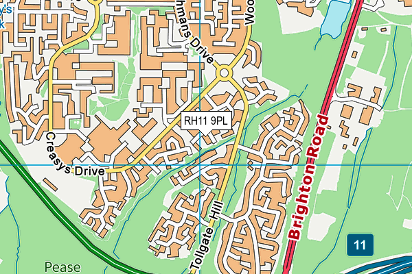 RH11 9PL map - OS VectorMap District (Ordnance Survey)