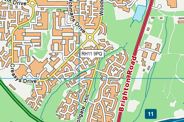 RH11 9PQ map - OS VectorMap District (Ordnance Survey)