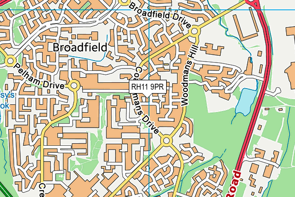 RH11 9PR map - OS VectorMap District (Ordnance Survey)