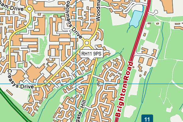 RH11 9PS map - OS VectorMap District (Ordnance Survey)