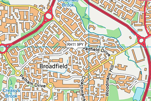 RH11 9PY map - OS VectorMap District (Ordnance Survey)