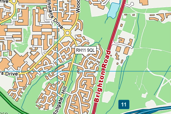 RH11 9QL map - OS VectorMap District (Ordnance Survey)