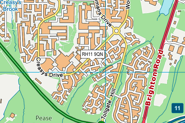 RH11 9QN map - OS VectorMap District (Ordnance Survey)