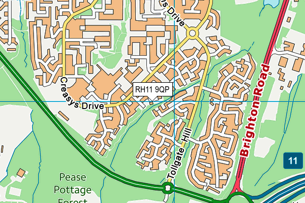 RH11 9QP map - OS VectorMap District (Ordnance Survey)