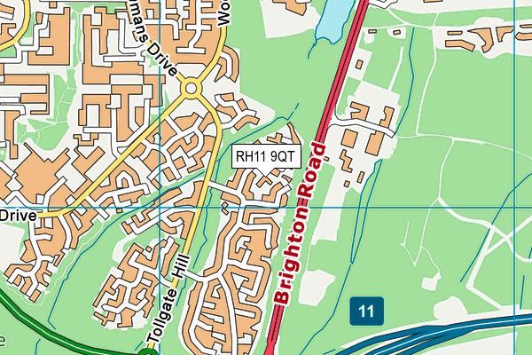 RH11 9QT map - OS VectorMap District (Ordnance Survey)