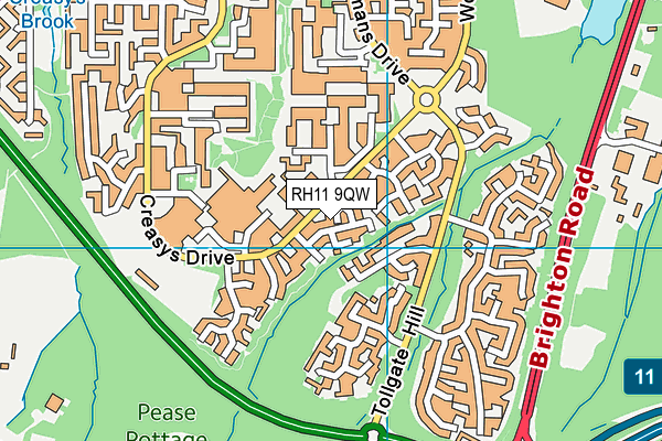 RH11 9QW map - OS VectorMap District (Ordnance Survey)