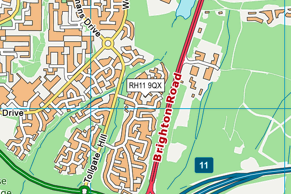 RH11 9QX map - OS VectorMap District (Ordnance Survey)