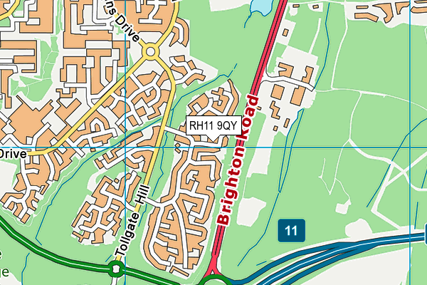 RH11 9QY map - OS VectorMap District (Ordnance Survey)