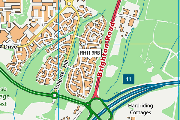 RH11 9RB map - OS VectorMap District (Ordnance Survey)