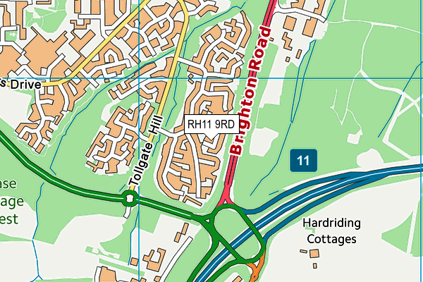 RH11 9RD map - OS VectorMap District (Ordnance Survey)