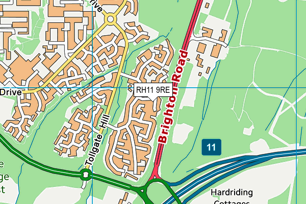 RH11 9RE map - OS VectorMap District (Ordnance Survey)