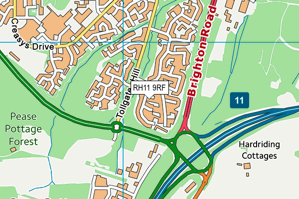 RH11 9RF map - OS VectorMap District (Ordnance Survey)